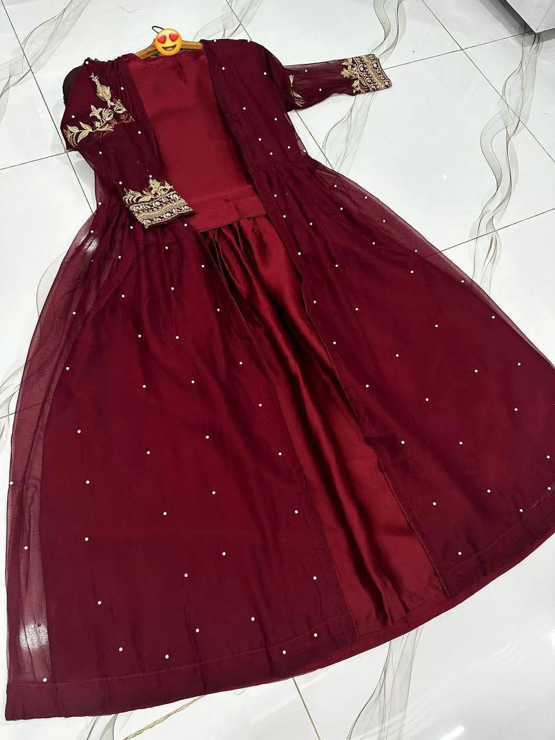 Maroon Shamoz Silk Gown Suit for Wear